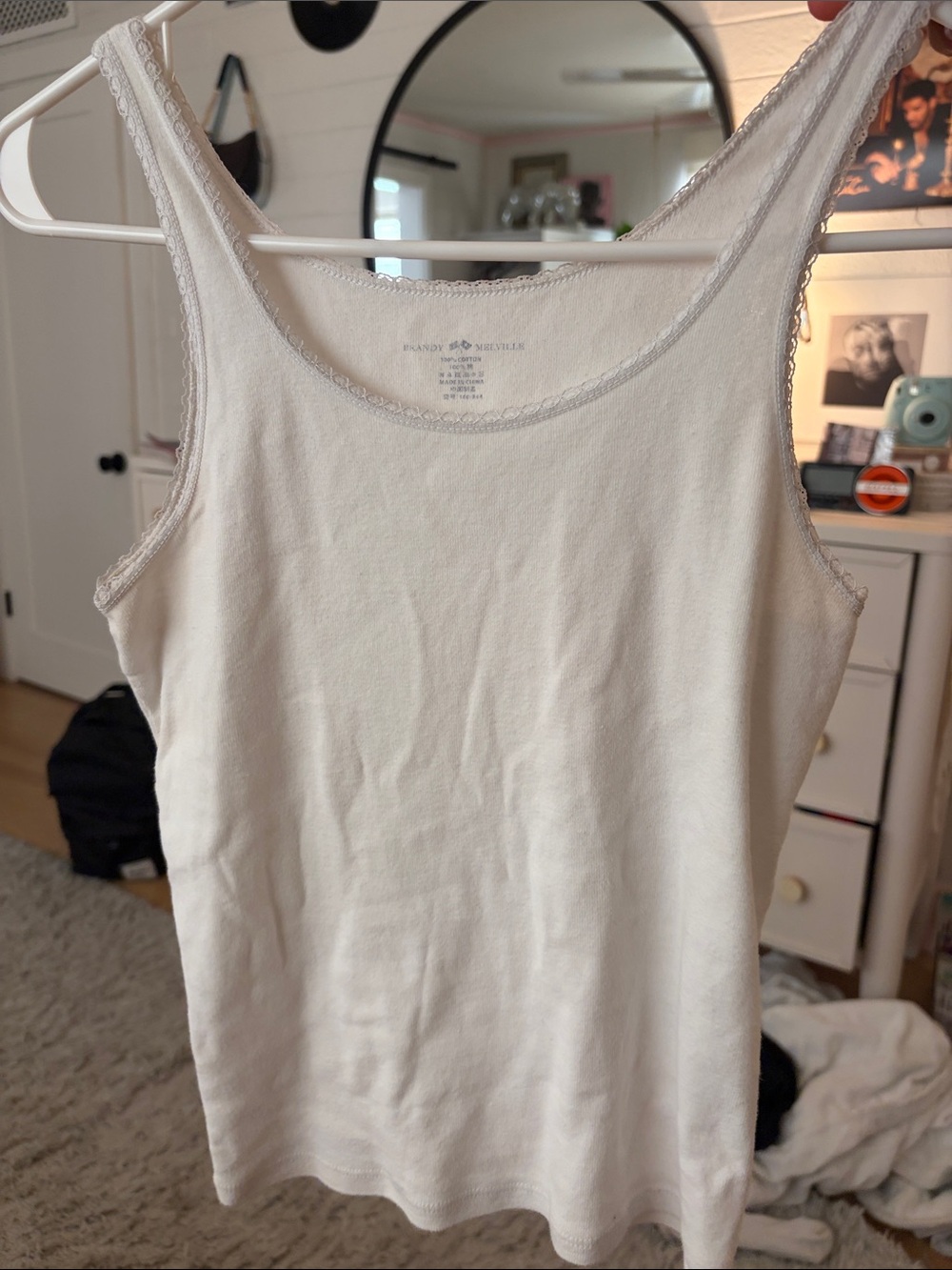 Brandy Melville White Lace-Trim Tank Top